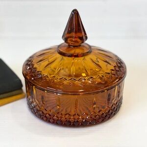 Vintage Princess Indiana Amber Glass Lidded Candy Dish